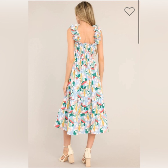 NEW Blue Multi Print Smocked Midi Dress - Picture 5 of 9